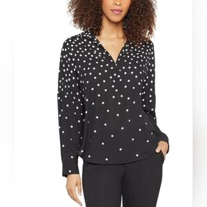 NYDJ Becky Dot Print Sheer Black Polka Dot Women's Top, M